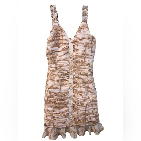 NWT Ted Baker Ruched Mini Dress Sz0 Pink Palm Tree Floral Print Ruffl,Sleeveless - Picture 9 of 9